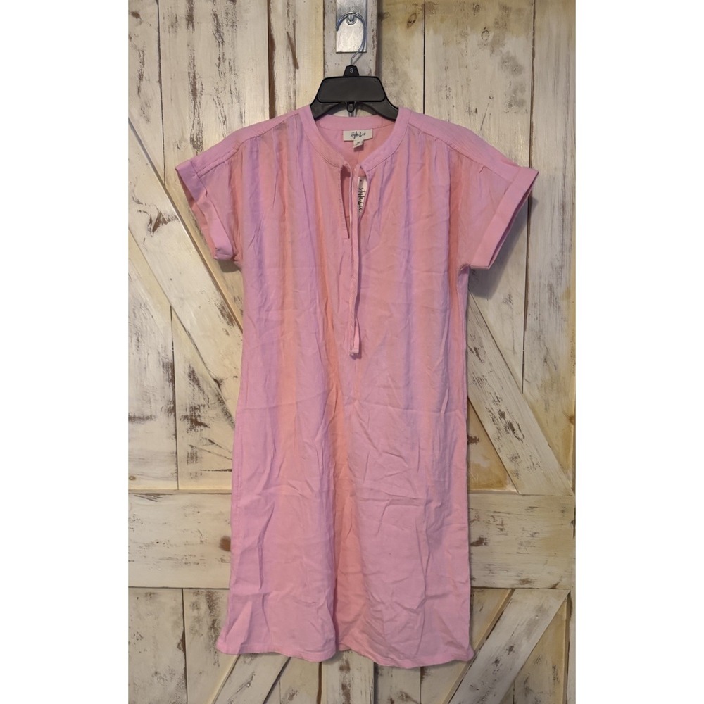 Style & Co Women's Casual Dress Pink Cotton Crepe Size Petite Small Split Neck‎